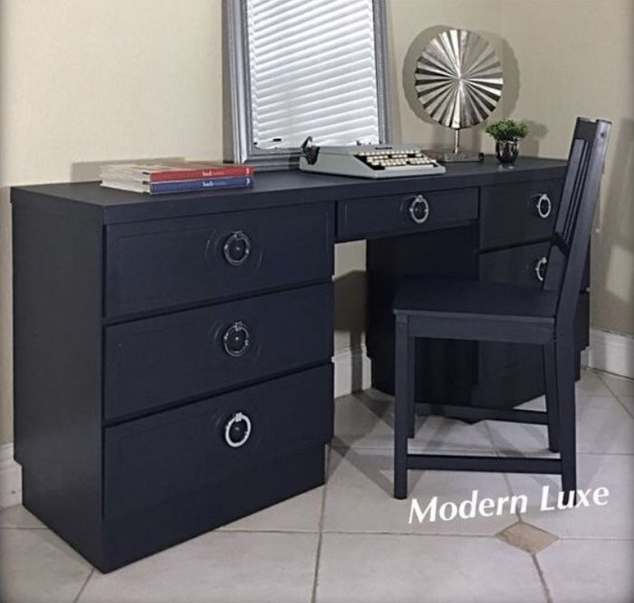 2PC SOLID WOOD REGAL NAVY & CHROME 70”Long Desk/WorkStation
