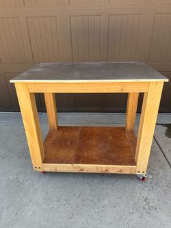 West Elm Metal Top Work Table with 3 Inch Casters