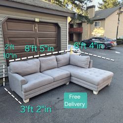 Free Delivery | Gray True Innovations Tufted Fabric Sofa/ Couch Chaise Sectional