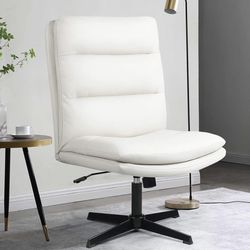  armless office desk chair without wheels, high back wide seat home chair, 120° swing cross leg computer work chair, modern adjustable swivel dressing