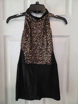 Girls Youth Midnight Bronze Sequin Halter Shorty Dance Costume