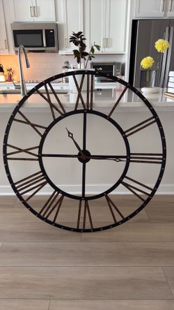 Large Oversized Metal Roman Numeral Wall Clock – Rustic Industrial Farmhouse Decor