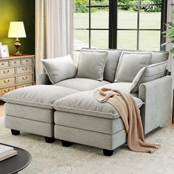 2425 $200  58" Cloud Couch Sectional Modular Sofa, Deep Seat Couches with Ottoman and Removable Washable Pillows for Living Room, Bedroom, Apartment, 