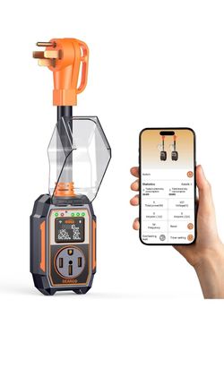 𝑨𝑳𝑳-𝑵𝑬𝑾 RV Surge Protector 50 Amp, 30000J RV Circuit Analyzer with Smart APP & Bluetooth, Larger LED Display, IP68 RV Adapter Plug for Camper, T