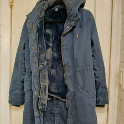 Old Navy Canvas Parka Removable Faux Fur Lining Hooded Women's Medium 