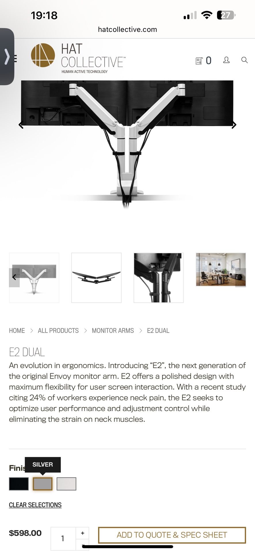 Human Active Technology Dual Articulating Monitor Arm