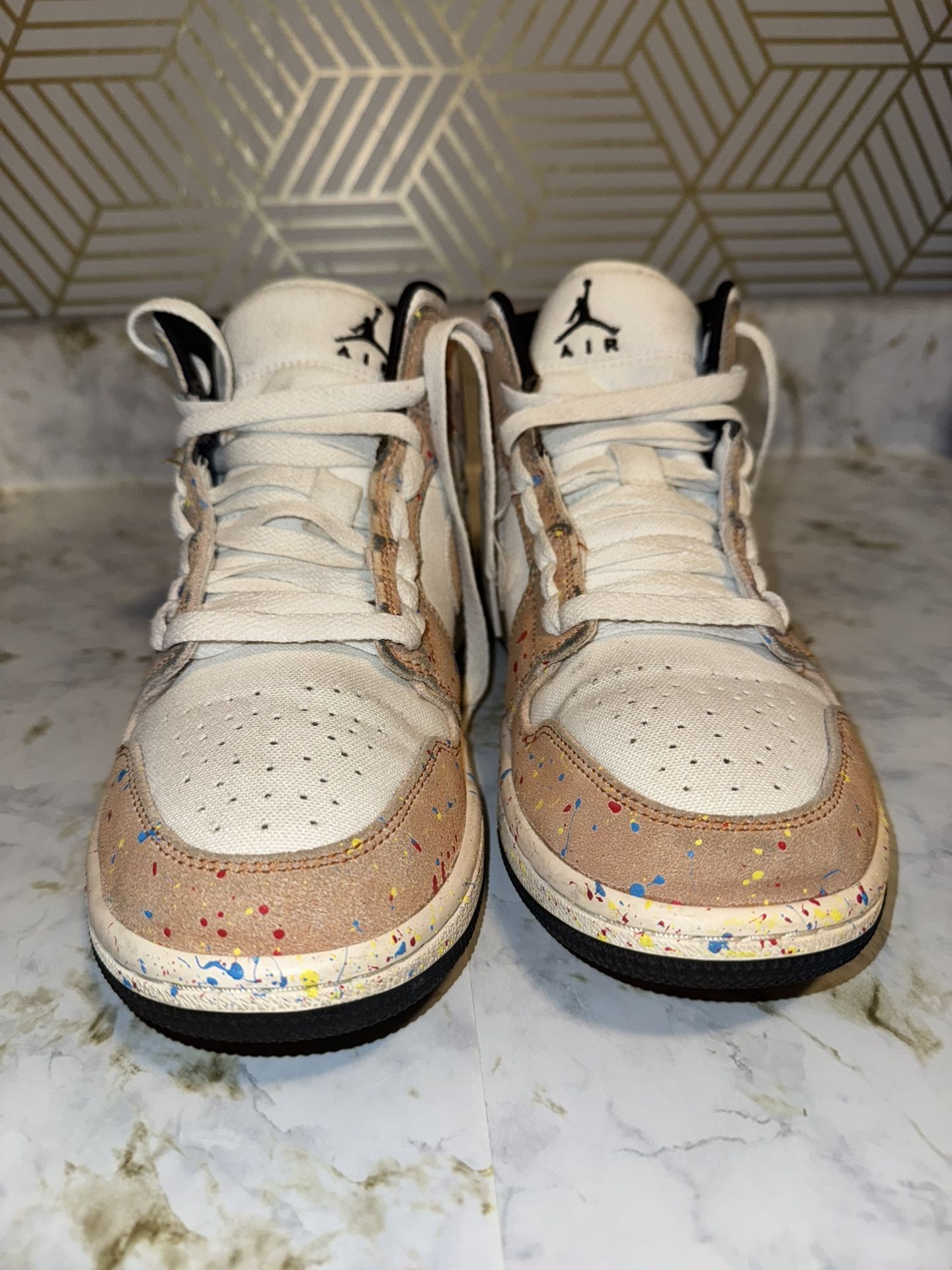 New Jordan 1 Mid SE Brushstroke Paint Splatter Size 7.5M DA8005-100