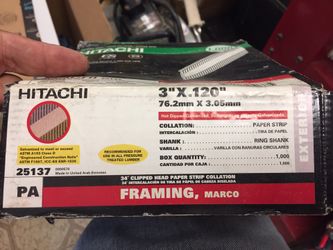 Framing nails $40.00 for the box. 34degree clipped head paper stipped nails