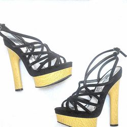 BEBE Platform Wood HEEL Shoes Sandals s 7.5 Black