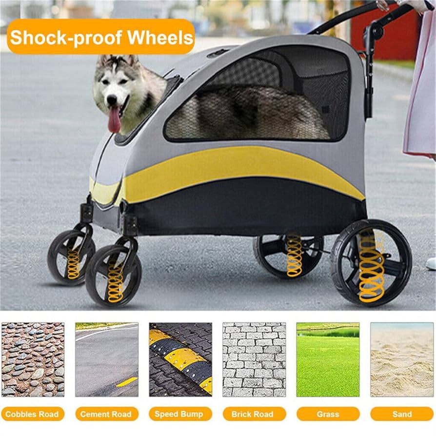 XL Extra Large Dog Stroller, All-Terrain 4 Wheel for 2 Medium Dogs, One-Click Foldable, Adjustable Handles, Dual Entry Safety Dog Stroller, Capacity 8