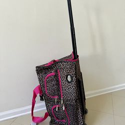 NEW Rolling Duffel Bag W/ Retractable Handle, Carry On Suitcase - Pink Leopard 22 Inch !