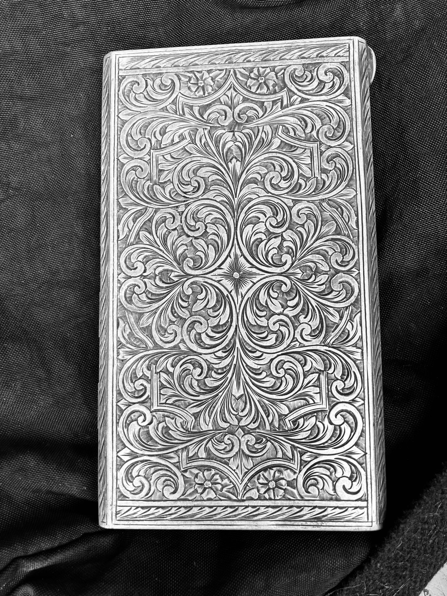Large Hand Engraved 800 Silver Cigarette case/wallet 