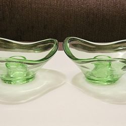 Vintage Green Depression Glass Candle Holders Set