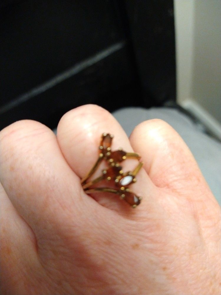 Ring Yellow Gold Plate(?) With Topaz Stones.