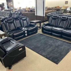 NEW Black LEATHER RECLINER Living Room Couches Sofa Loveseat Chair LED/BLUETOOTH $10 DOWN