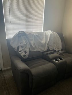 Grey recliner sectional living room set with 3 end tables