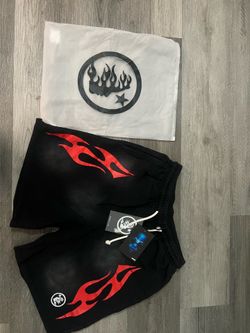 Hellstar black shorts red flames