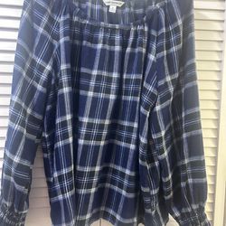 Xl Navy Plaid Counter Parts Brand Tunic Top 