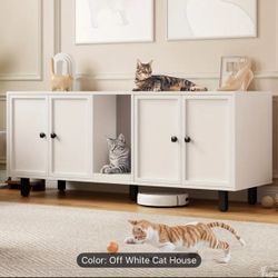 Cat Litter Box Enclosure Measuring 63 by 59 Inches, Designed for Two Cats. This Furniture Piece Conceals Litter Boxes And Includes a Cat Scratch Pad. 