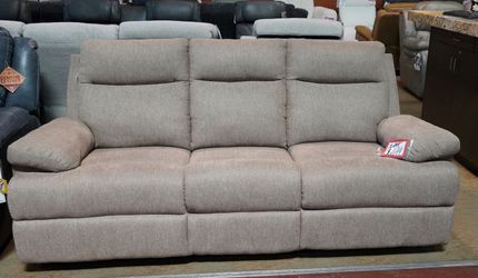 Taupe Fabric 3-Seat Reclining Sofa