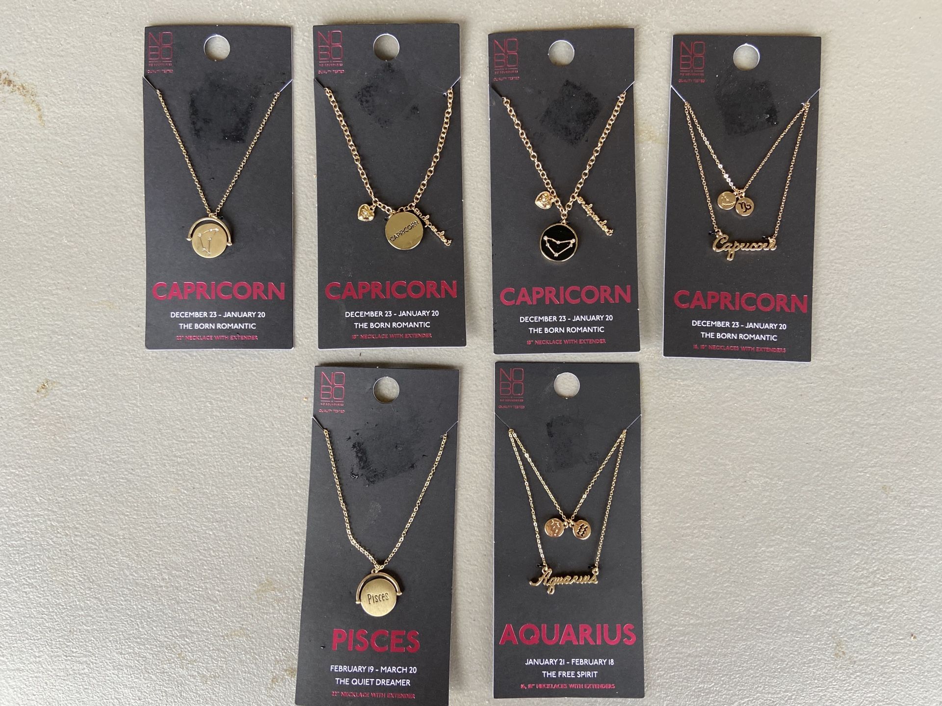 Zodiac Necklaces-Capricorn, Pieces, Aquarius (coin ones are 2 sided)