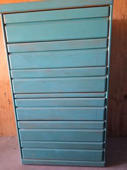 Teal Painted Wood Multi-Drawer Cabinet