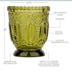(30) Olive Green Vintage Glass Candle Votive