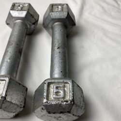 PAIR OF 5 Lb HEX DUMBBELLS Hand Weights 10 Pound Weight Total Fitness Exercise