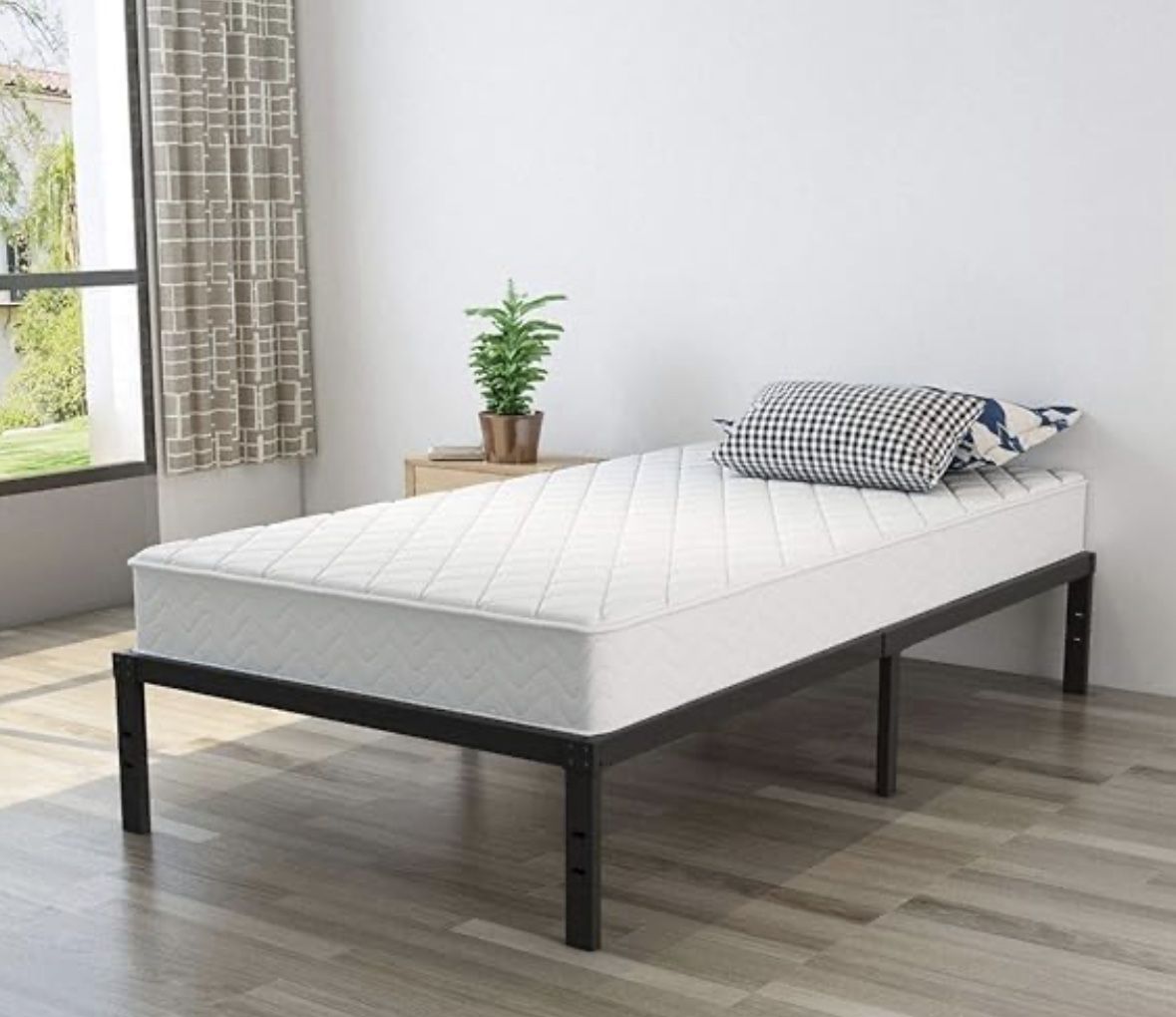 XL Metal Frame Twin Bed With Mattress 