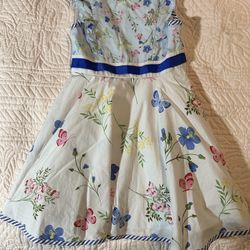 Rare Editions Navy Floral Poplin A-Line Dress Toddler girl size 6 