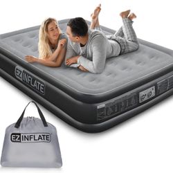 EZ INFLATE Double High Luxury Air Mattress with Built in Pump, Inflatable Mattress 