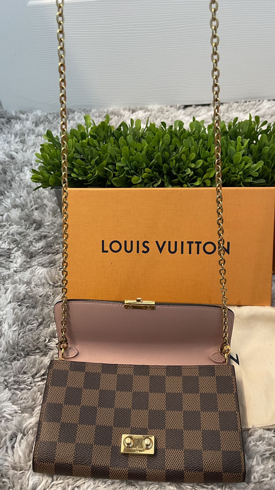 Louis Vuitton Damier Ebene Croisette Chain Wallet - Brown