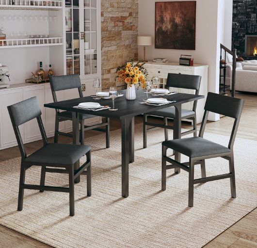 Dining Table Set For Four, Cushion, Chairs, Extendable Kitchen Table With Metal Frame.