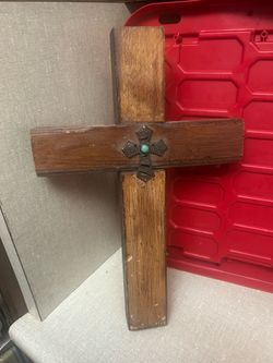 Wooden Cross with Metal Inlay