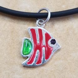 Sterling Silver Fish Charm On Rubber Cord
