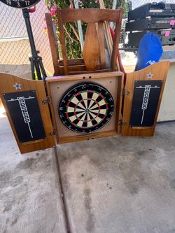 Dart boards with darts
