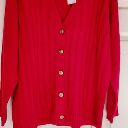 Lucie Sofia Womens Red Cardigan  Cable Knit Large Grandpa Tags