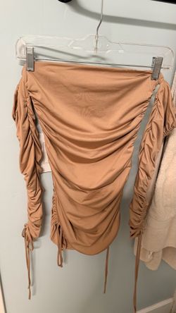 Oh Polly In a Ruche off the shoulder  Mini Dress  – Tan (US 6) NWT