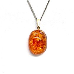 Sterling Amber Lucite Necklace 