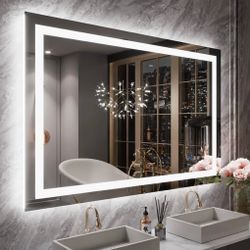 LED Mirror- 48 x 32 LED Touch Button Bathroom Vanity Mirror, Switchable Color LED with Defogger 48x32