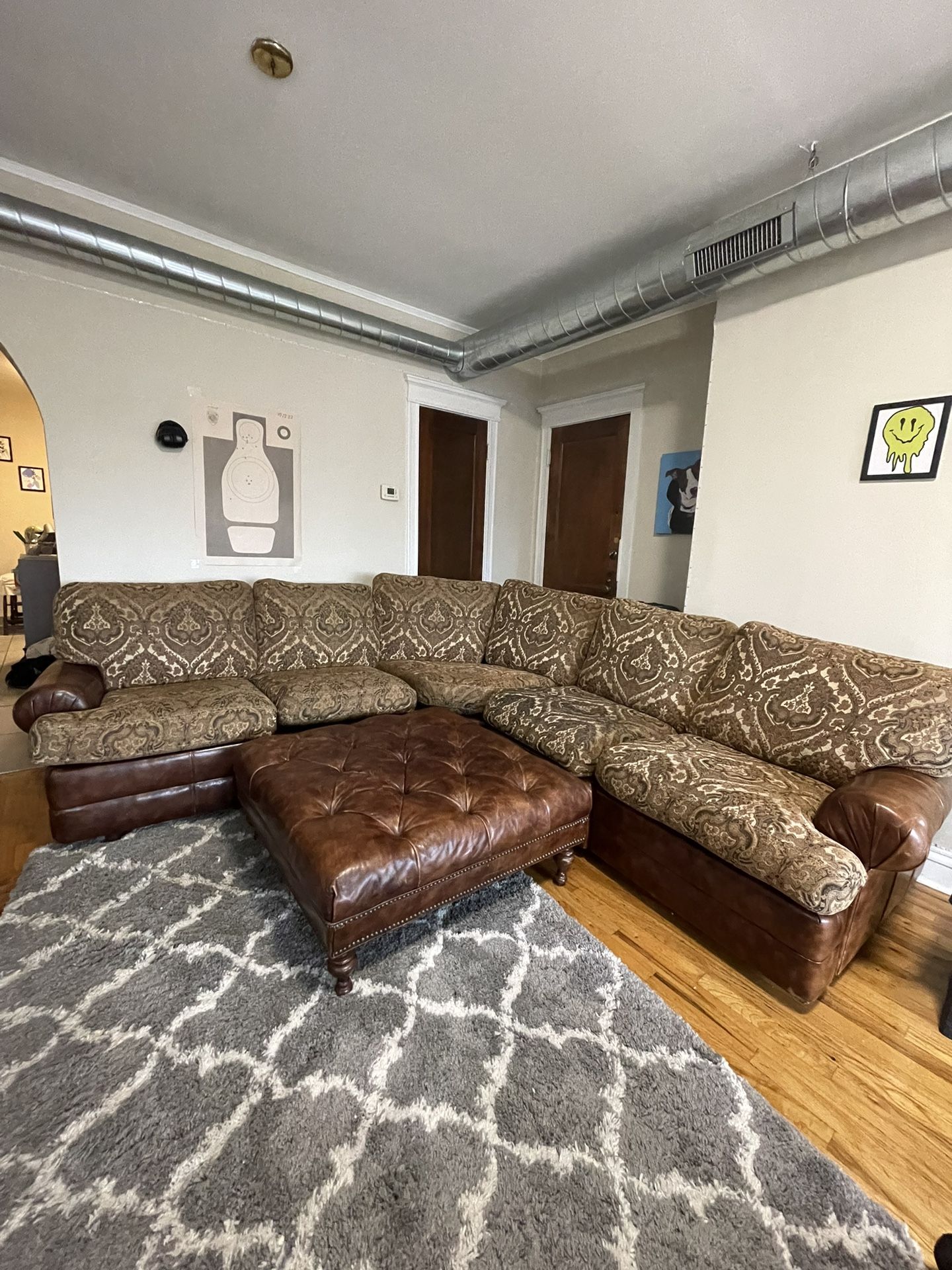 Walter E. Smithe Custom Leather Sectional W/ Ottoman for Sale in