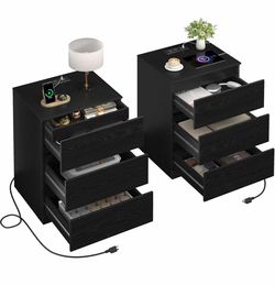 Modern Night Stand for Bedroom, 18.9" W x 15.7" D x 26" H, Black