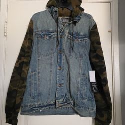 Men's Denim Jacket Large Army Camouflage Trucker