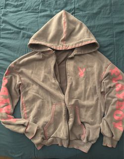 Pink and grey playboy zip up hoodie