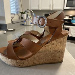 Jimmy Choo Aleili Leather & Cork Wedge Real Size 8 Or 39(runs Small!)
