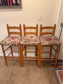 3 Wood Bar Stools w/cushions
