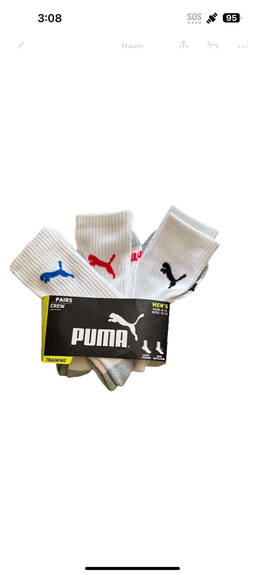 New 3 Pair Of Puma  Socks Size 8-12 ( Open Package Brand New)