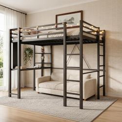 Metal Loft Bed Frame(Full Size) + Full Size Mattress 