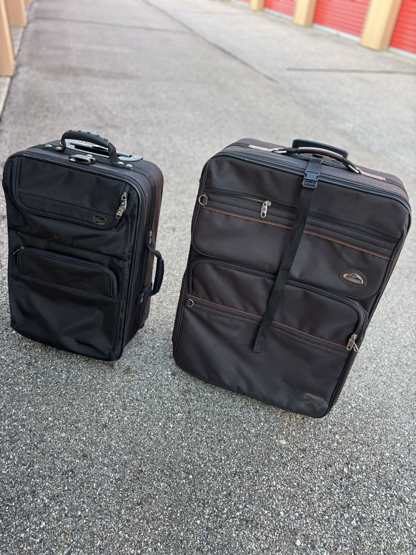 Two Black Suitcases With Wheels & Handles (No Shipping)