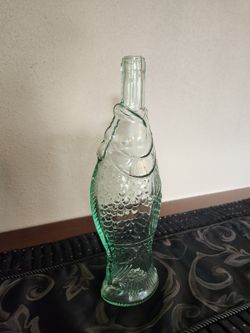 Vintage Green Glass Fish Bottle